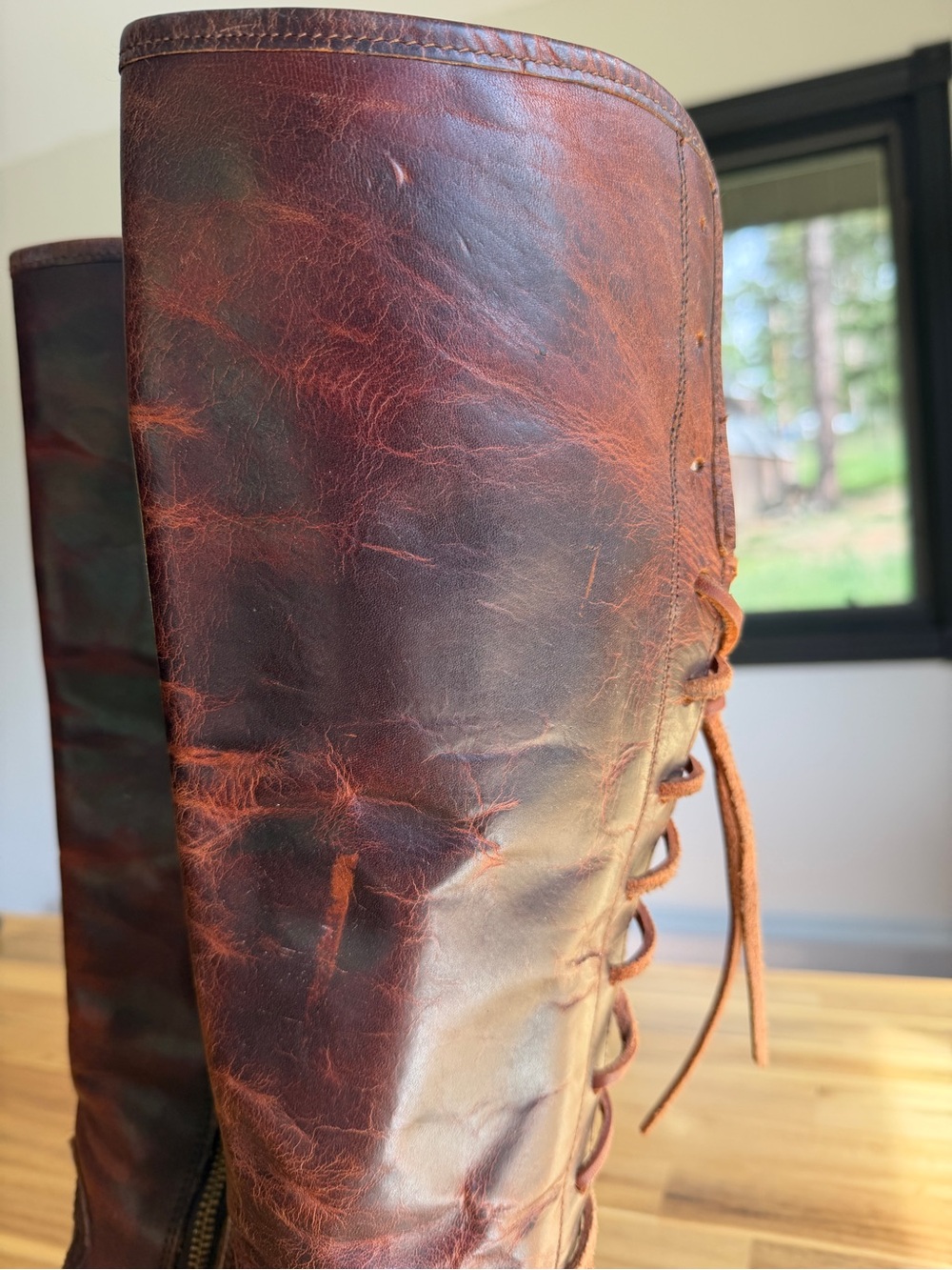 Freebird Coals - Women’s Tall Lace-Up Leather Boots in Cognac - Picture 3 of 12